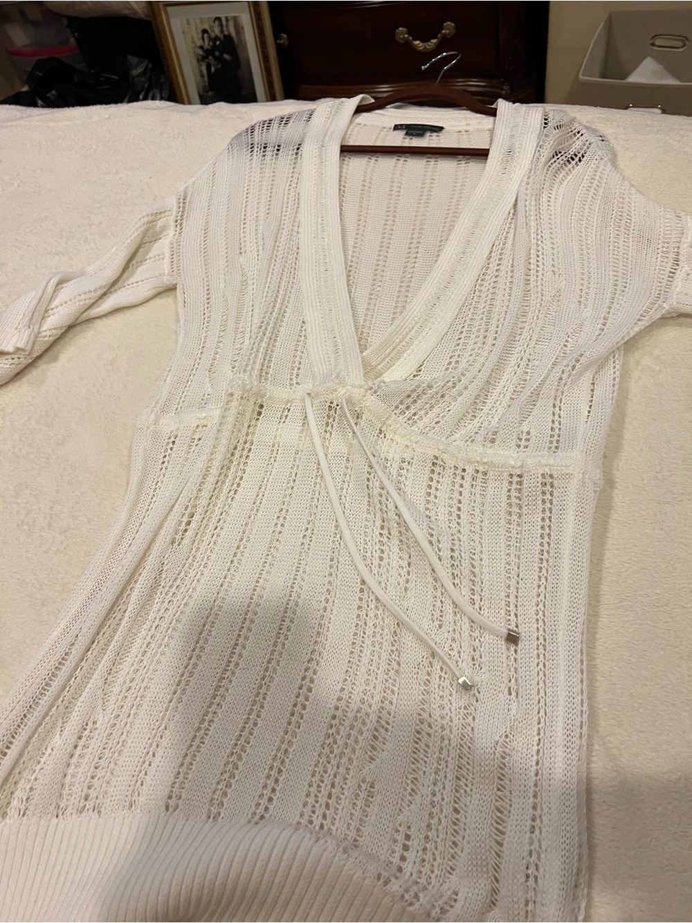 Armani Exchange White Open-Knit V-Neck Top